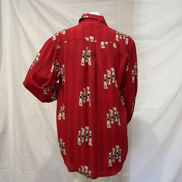 Chico's Designs Red Black Rayon Japanese Women Print Size 2 - Picture 3 of 12